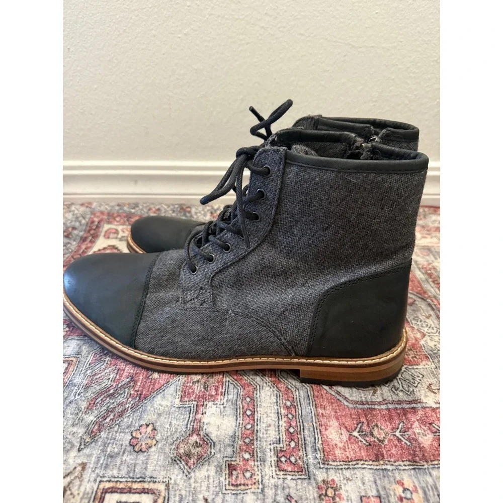 Crevo‎ Demarcon CV 1640 001 Black Grey Leather Tweed Ankle Boots Men 13 NEW